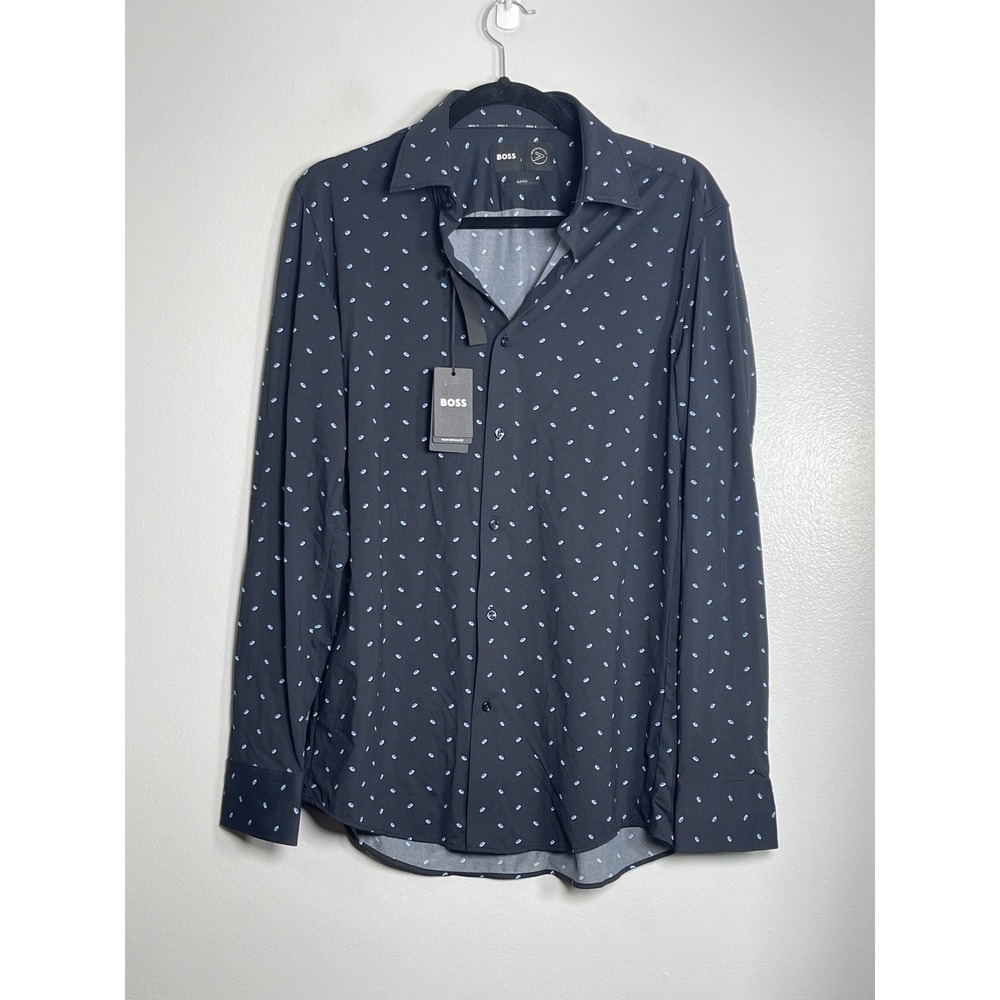 HUGO BOSS Performance Slim Fit Shirt Mens Medium Dark Blue NEW Business Casual